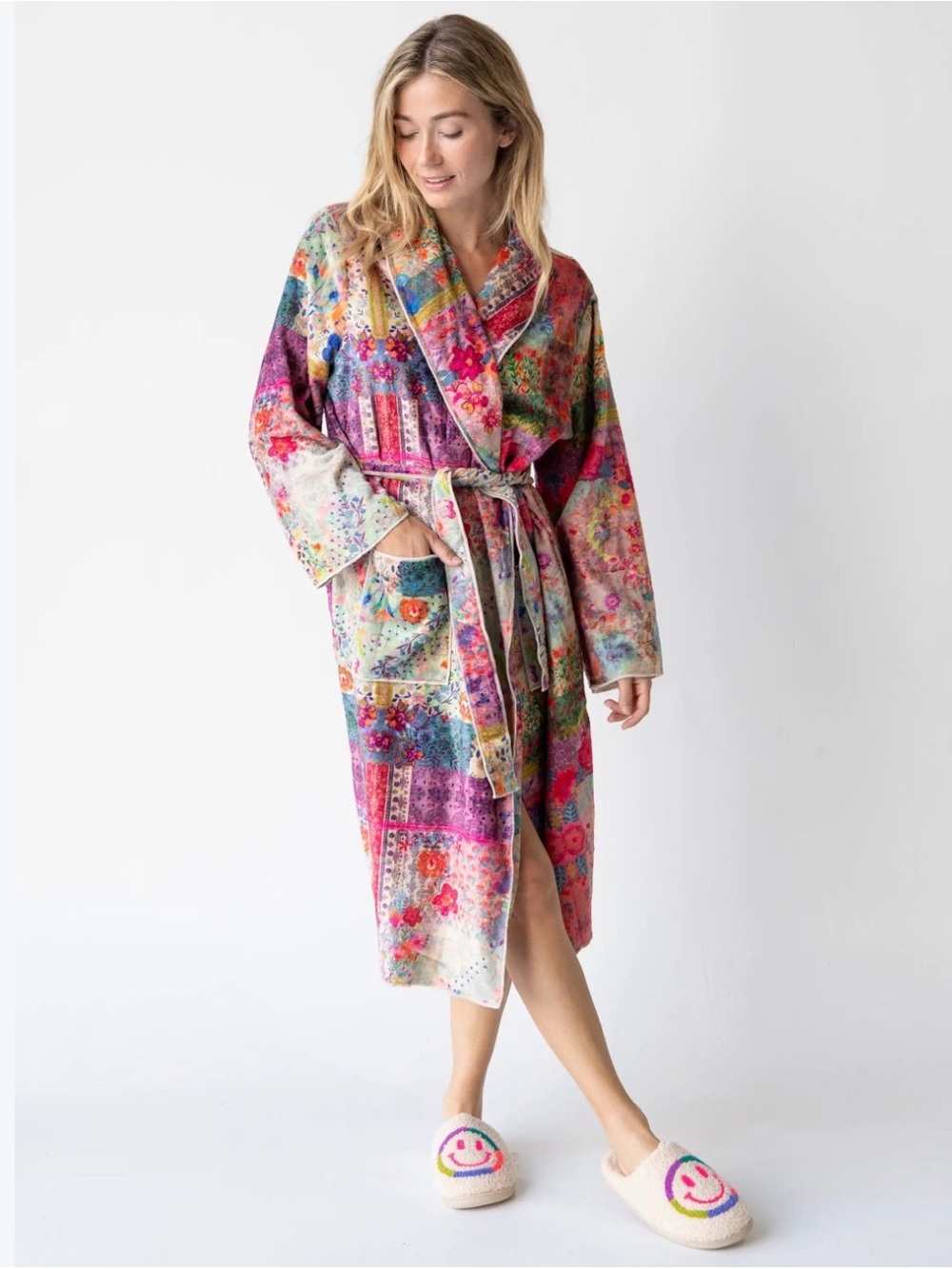 NWT Natural Life women’s cozy blanket patchwork boho robe Small